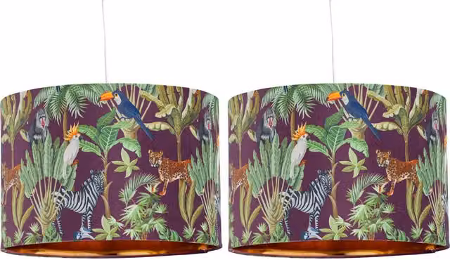 First Choice Lighting Set of 2 Safari Velvet Easy Fit Round Pendant or Table Lamp Shades in Green and Gold/Brass, Diameter: 30 cm