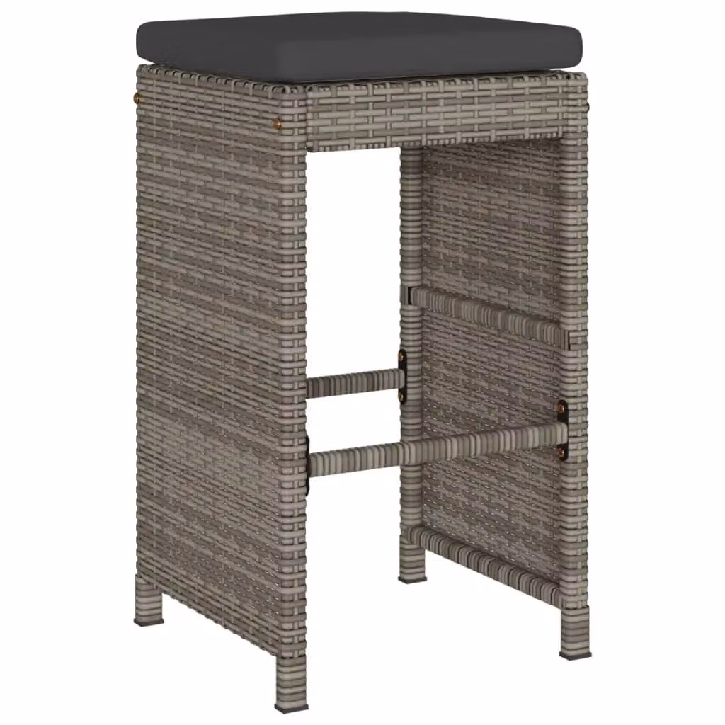 Berkfield Home Set of 4 Grey Poly Rattan Garden Bar Stools with Removable Fabric Cushions – 2