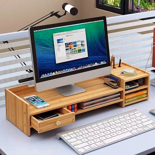 SPETLEK Brown Wood Computer PC Desktop Monitor Stand – 1