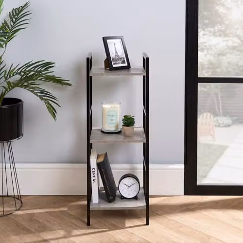 OHS Manhattan 3 Tier Ladder Shelving Unit in Matt Grey, W/D/H: 80 x 24 x 80 cm