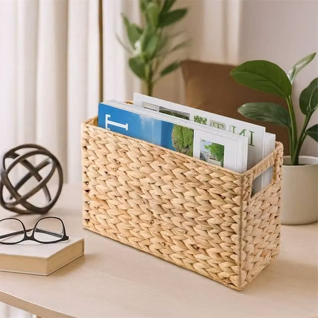 SPETLEK Hand Woven Water Hyacinth Storage Basket in Brown and Beige – 1