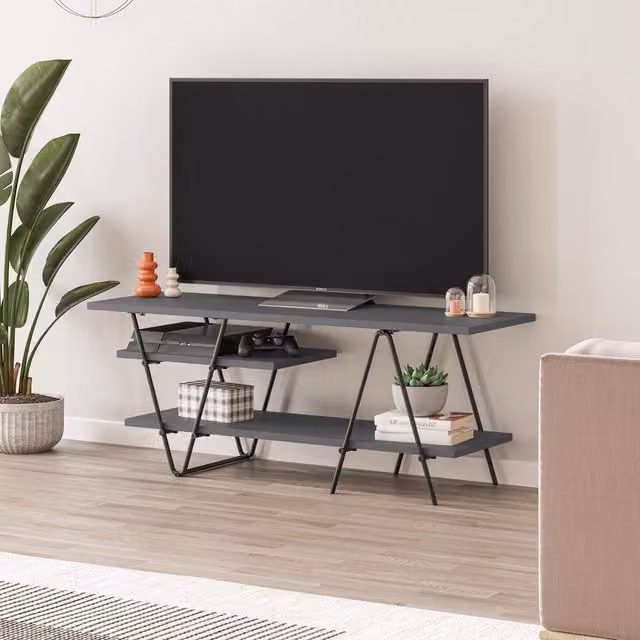 FWStyle Modern 3 Tier TV Unit Stand in Anthracite Grey