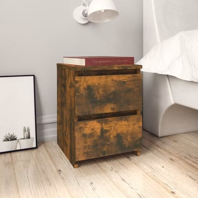 Berkfield Home Set of 2 Smoked Oak Bedside Cabinets in Brown, W/D/H: 30 x 30 x 40 cm