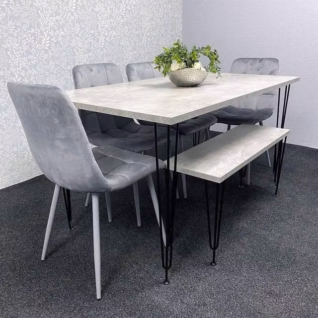 KOSY KOALA Modern Dining Set in Brown with 4 Grey Chairs and 1 Bench