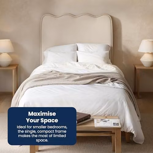 Flair Furnishings Ellis Single Bed Frame with Cloud Headboard in Beige Woven Fabric, 90 x 190 cm – 4
