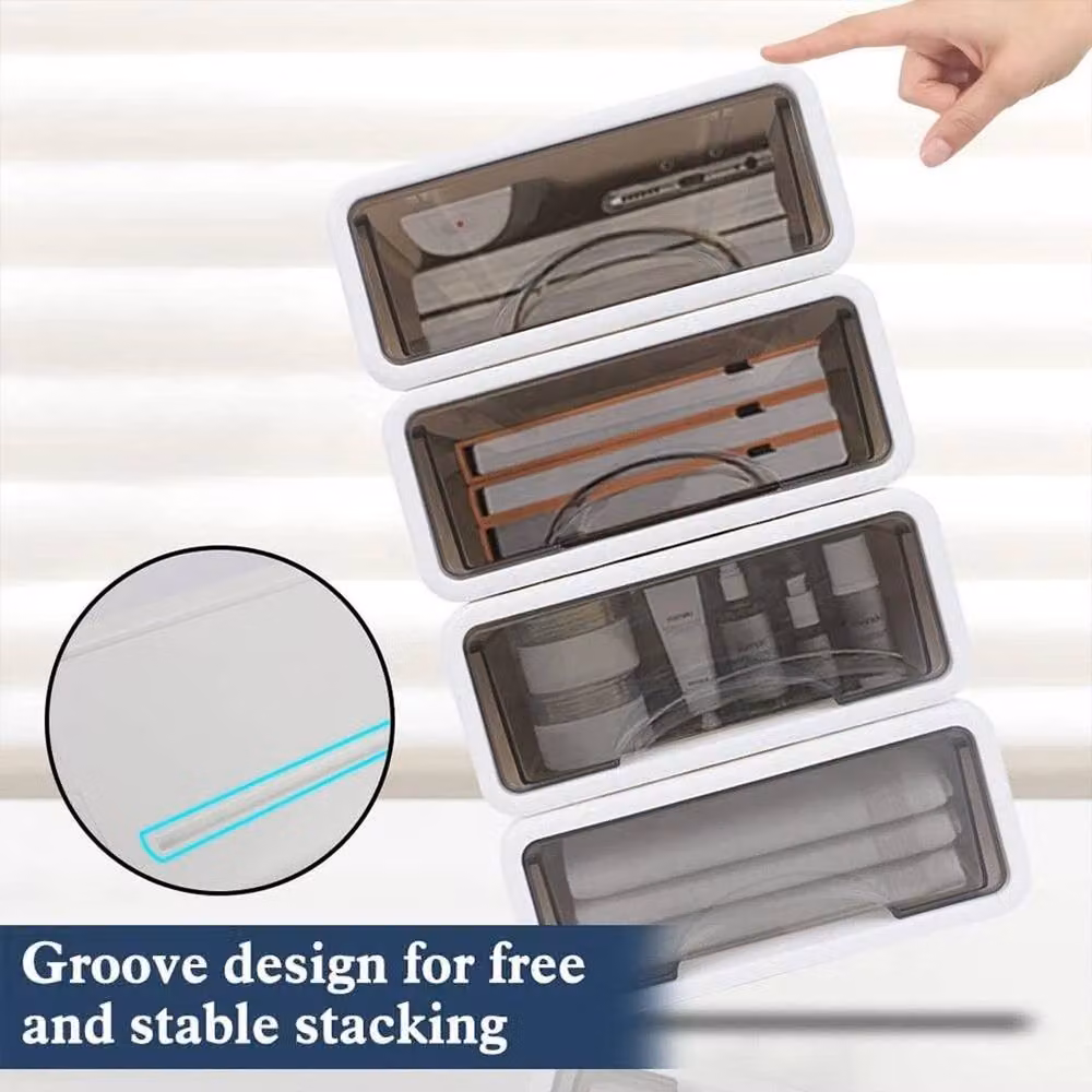 KORVIXA Stackable Multi-Compartment Desktop Drawer Organizer in White and Transparent Plastic – 4