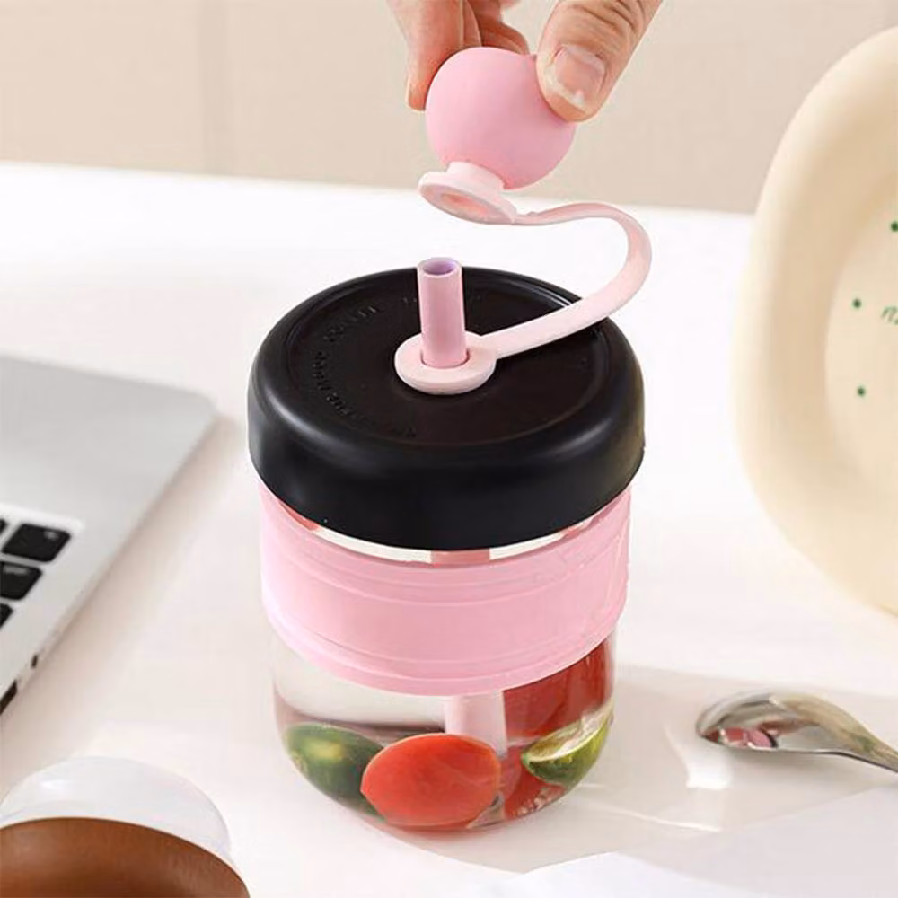 Quipulse Apple-Shaped Press Ice Cup with Lid, Pink, 500 ml – 2