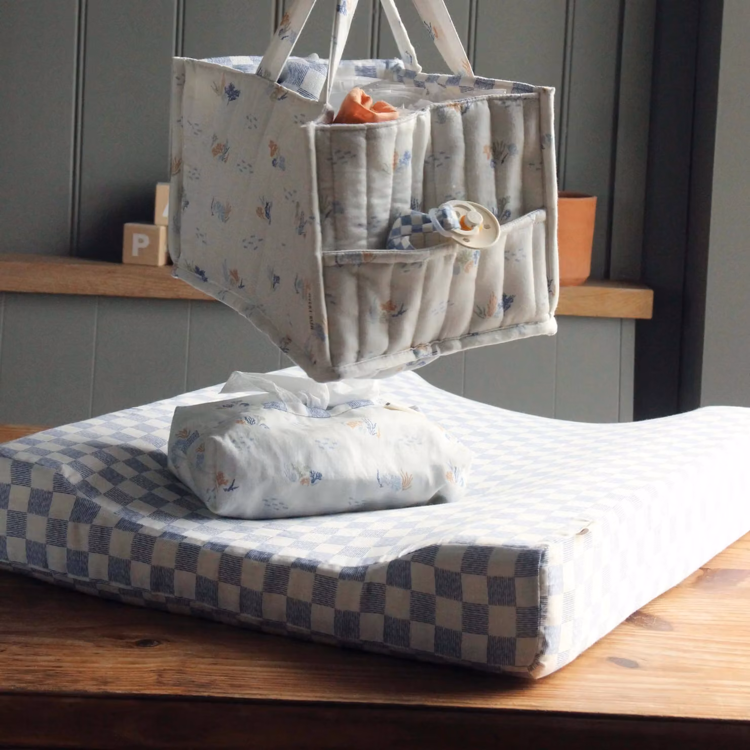 Avery Row Waves Baby Changing Mat in Blue Organic Cotton – 3