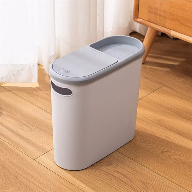FLAVORA White Slim Plastic Bathroom Trash Bin with Touch Press Lid