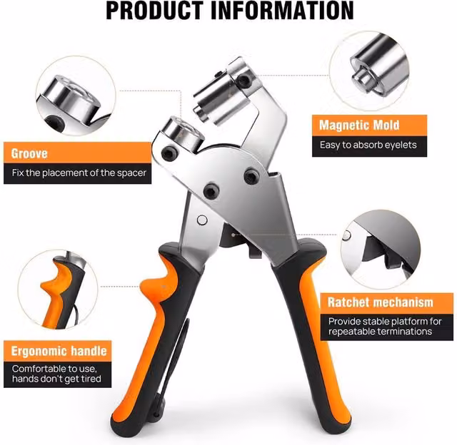 Nordara Eyelets Plier Grommet Fixing Hole Punch Tool Craft Kit in Orange Steel