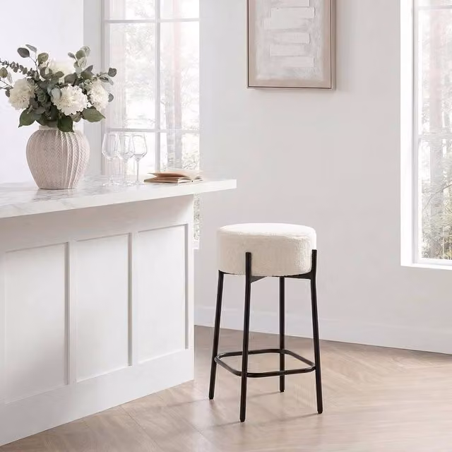 OHS White Boucle Bar Stool for Kitchen and Dining Rooms