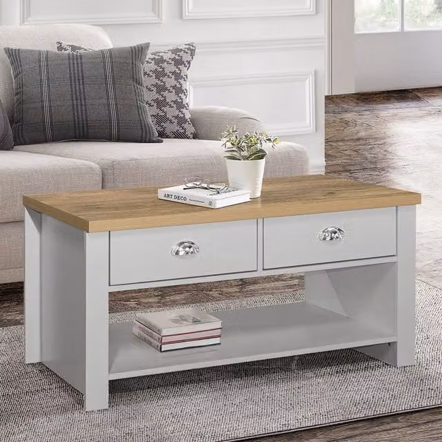 Birlea Highgate 2 Drawer Coffee Table in Grey and Oak