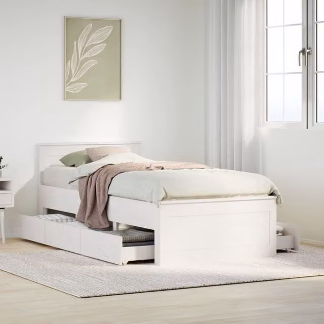 Berkfield Home Small Single Solid Wood Pine Bed Frame with Headboard, White, W: 75 cm, L: 190 cm