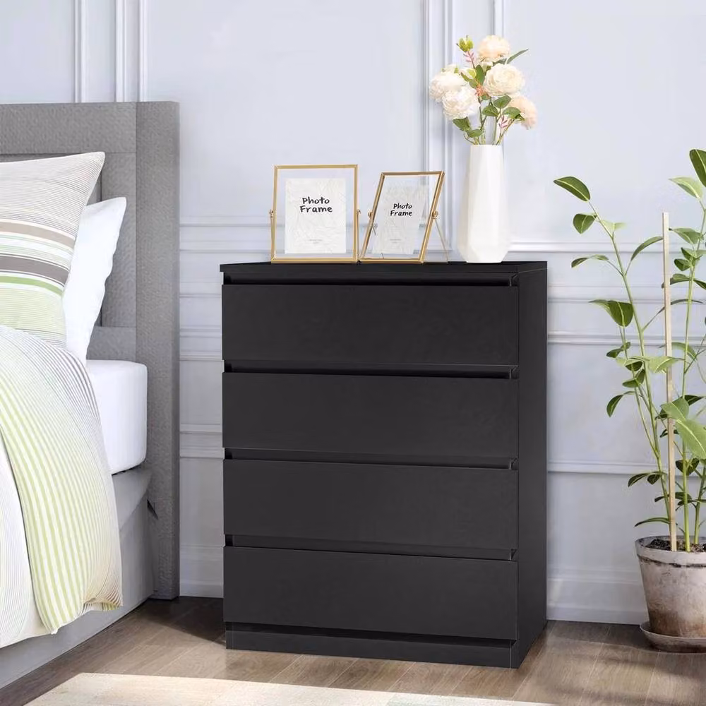 EONLION Black Modern Wooden 4-Drawer Slim Chest of Drawers – 3