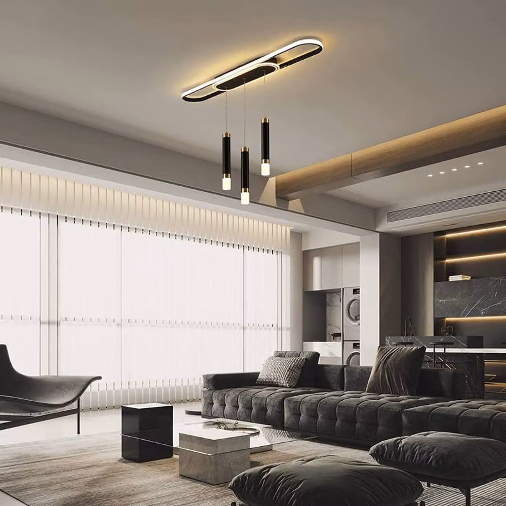NIVOR 3-Light Dimmable LED Ceiling Chandelier with Remote Control, 62W Modern Black Pendant Light – 6