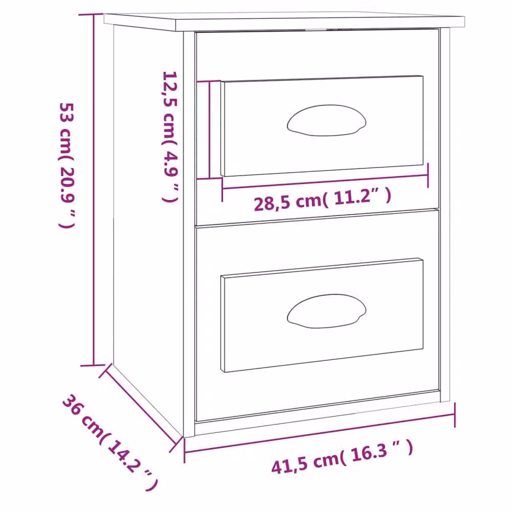 Berkfield Home Elegant Wall-mounted Bedside Cabinet in Brown Oak, W: 41.5 cm, D: 36 cm, H: 53 cm – 3