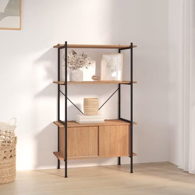 Berkfield Home 4-Tier Shelving Unit with Cabinet in Brown, Steel and MDF, W/D/H: 80 x 40 x 130 cm – 1