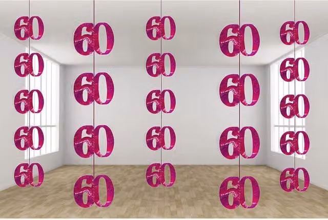 Shatchi 60th Birthday Pink Foil Hanging Letter Pennant String
