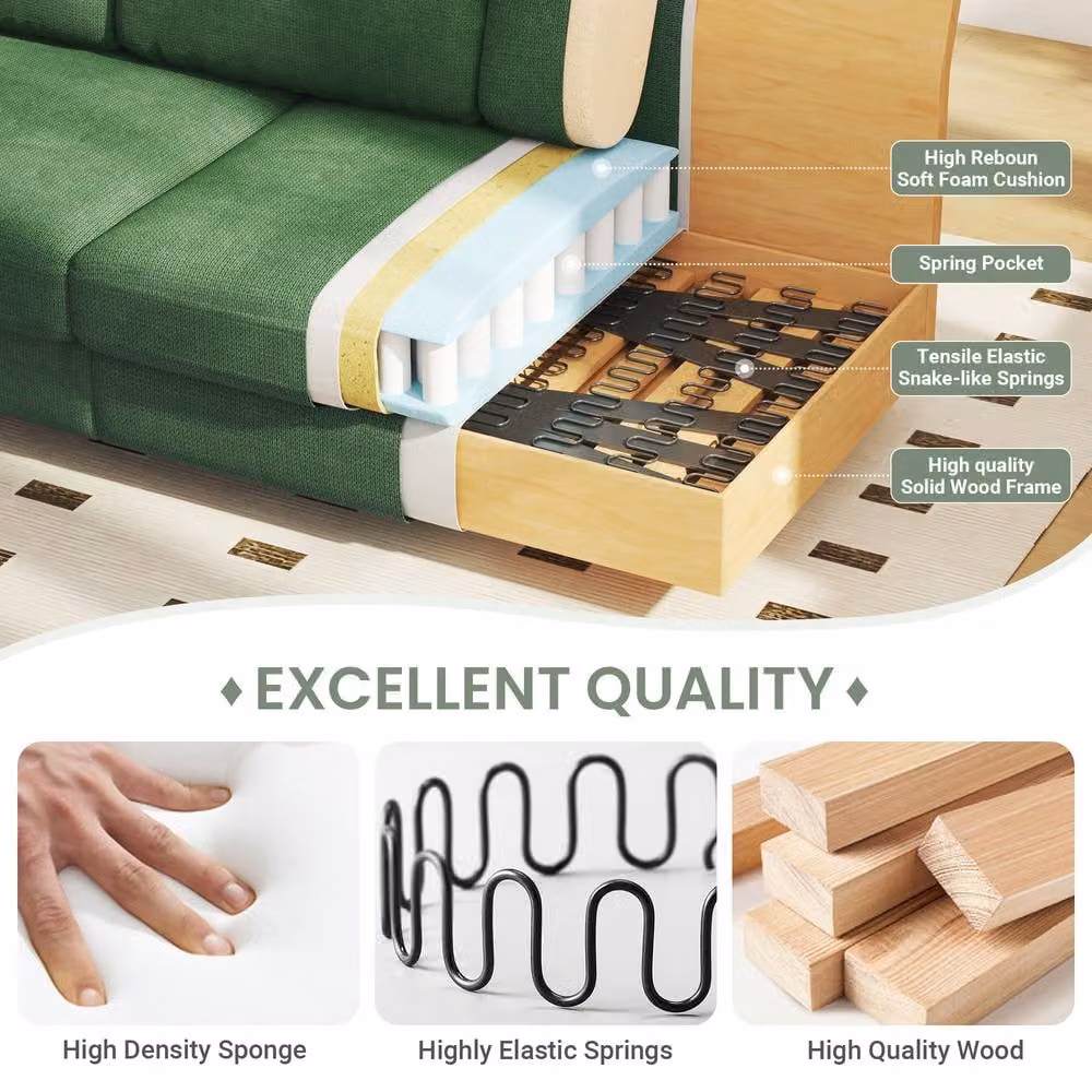 Dprodo Green Chenille Sofa Sleeper with Deep Seats and Scatter Cushions, W: 220 cm, H: 86.5 cm, D: 52 cm – 6