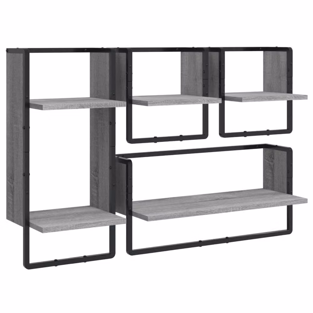 Berkfield Home 4 Piece Grey Sonoma Engineered Wood Wall Shelf Set with Hanging Rods – 3