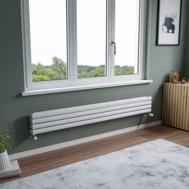 Agadon Neo Duplex Horizontal Oval Tube Designer Radiator in White, W: 52.6 cm, H: 180 cm