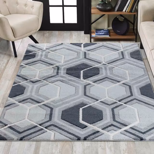 Desire Rugs Valencia Modern Hexagon Design Carved Area Rug, Black, W: 160 cm, D: 230 cm