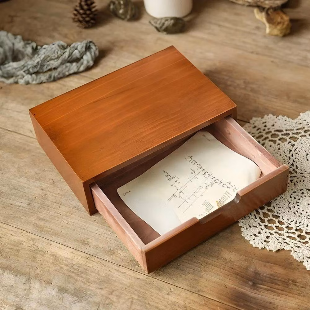 FLAVORA 1 Tier Wooden Desktop Storage Cabinet Box in Brown and Beige, W/D/H: 25 x 17 x 7 cm – 5