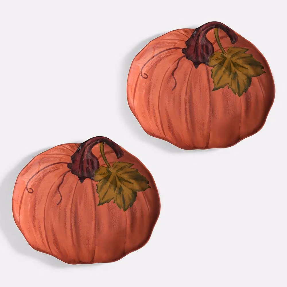 OHS 2 Pack Autumn Pumpkin Shaped Plastic Serving Platters in Red – 3