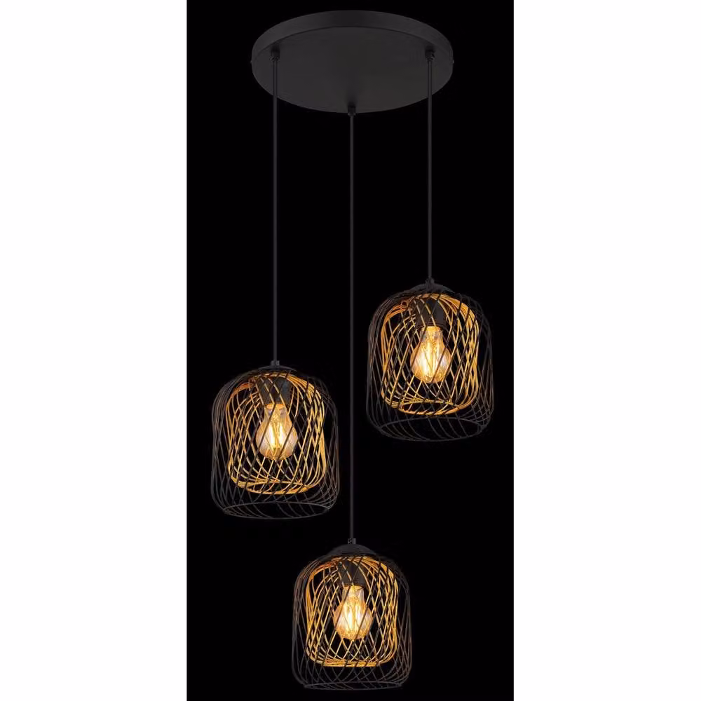 Globo Lighting Retro Metal Pendant Light in Black and Gold with 3x E27 Sockets, Diameter: 39.4 cm, Height: 150 cm – 5
