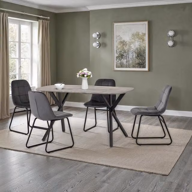 Seconique Athens Rectangular Concrete Effect Dining Set with 4 Grey Lukas Chairs – 2
