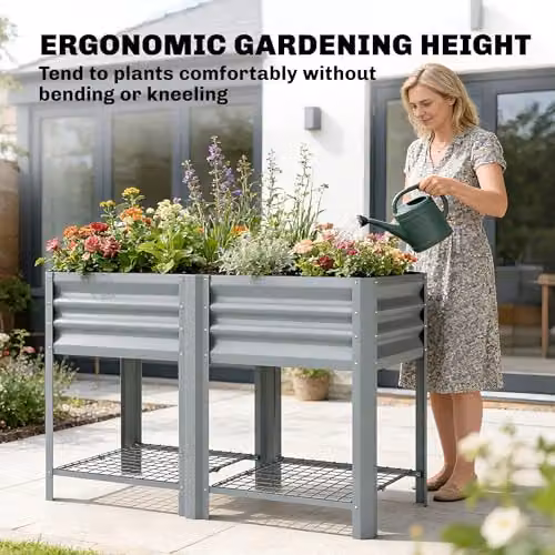 Outsunny Metal Raised Garden Bed with Storage Shelf in Grey, W/D/H: 120 x 55 x 80 cm – 5