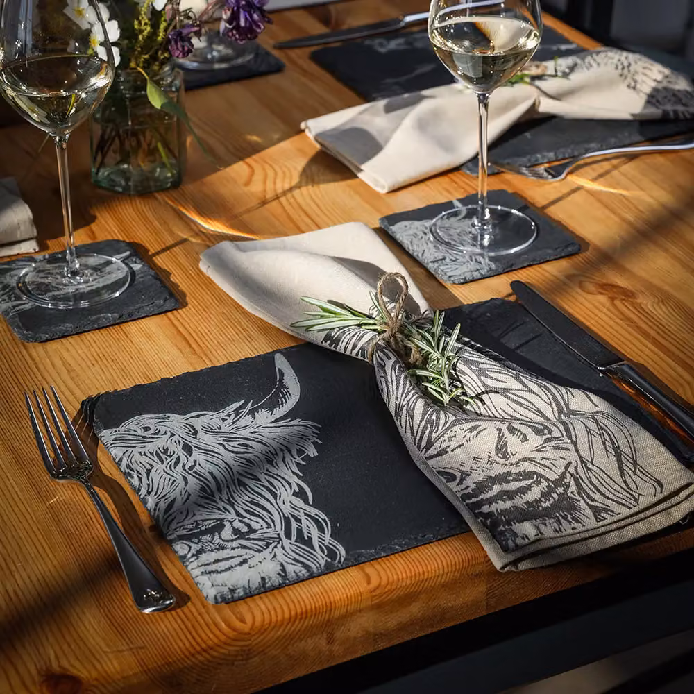 Selbrae House Highland Cow Slate Coasters, Set of 4, Black/Grey, W/D/H: 11.0 x 11.0 x 2.5 cm – 3