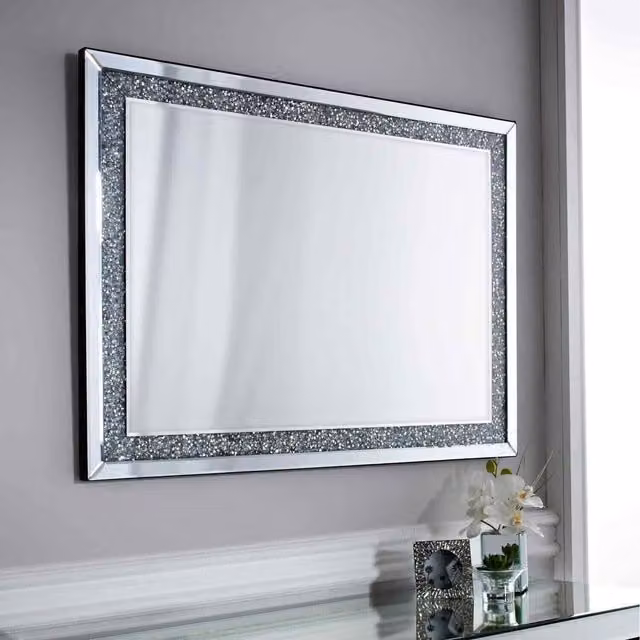 Biznest Large Rectangular Jewel Wall Mirror with Loose Crushed Diamante Crystals in Silver