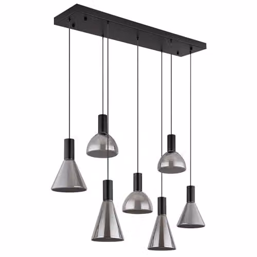 Globo Lighting Modern Suspended Pendant Light in Black and Smoke Grey Glass with Height Adjustable Metal Frame