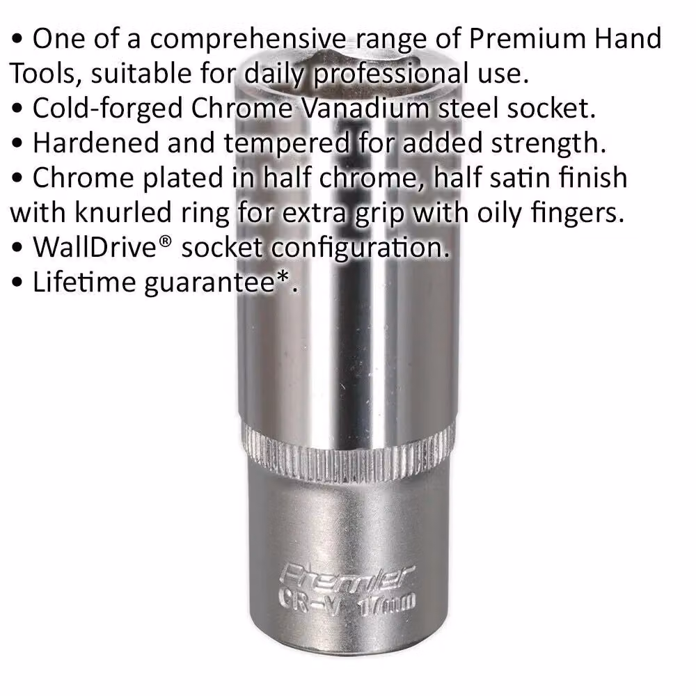 Loops 17mm Deep Drive Socket, 3/8 inch Square Drive, Chrome Vanadium, Silver – 2