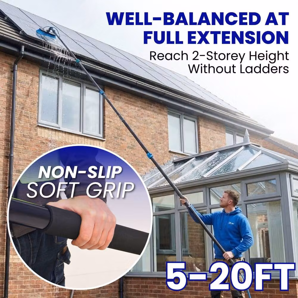 Novecrafto Blue Water Fed Telescopic Window Cleaning Pole and Brush Kit 6m – 5
