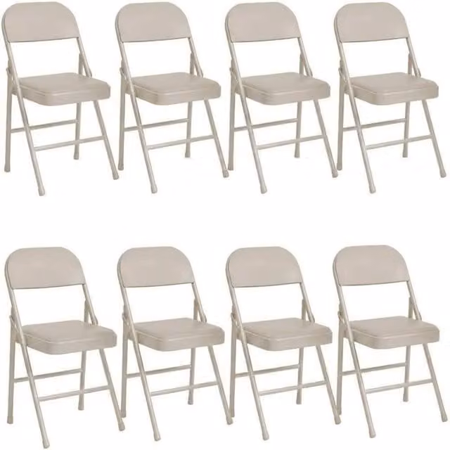 London Boutique Set of 8 Padded Folding Dining Chairs in Beige