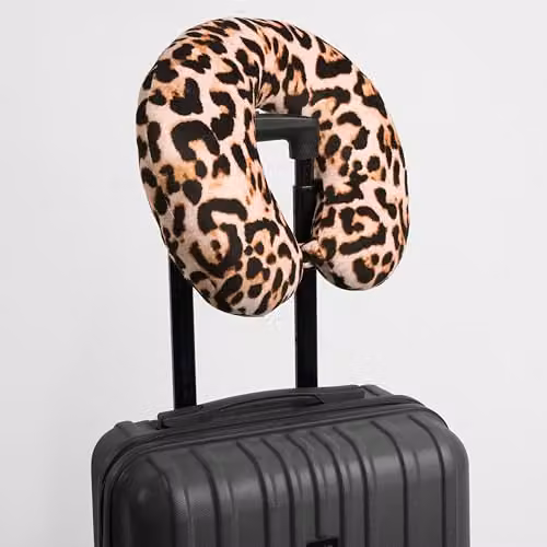 OHS Leopard Print Memory Foam U-Shaped Neck Pillow in Natural, 30 x 30 cm – 4