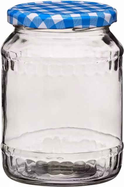 Orsina Clear Glass Jam Jar with Blue Gingham Screw Lid, 630ml