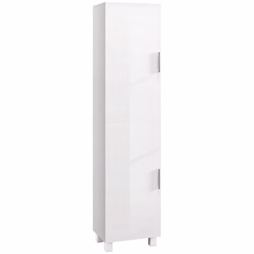 HOMCOM Tall White Glossy Bathroom Storage Cabinet with Adjustable Internal Shelves and Double Hinged Doors, H 167.5 x W 40.0 x D 24.0 cm