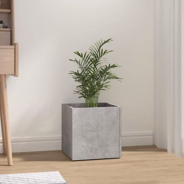 Berkfield Home Square Planter Box in Grey Concrete and Wood, W/D/H: 40 x 40 x 40 cm