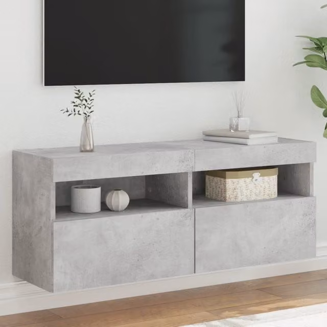 Berkfield Home Modern Wall Mounted TV Cabinet with Integrated LED Lighting in Concrete Grey, W/D/H: 100 x 40 x 40 cm – 1