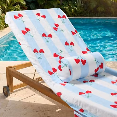 OHS Heart Cherries Inflatable Bolster Pillow with Removable Microfibre Cover in Blue and White – 3