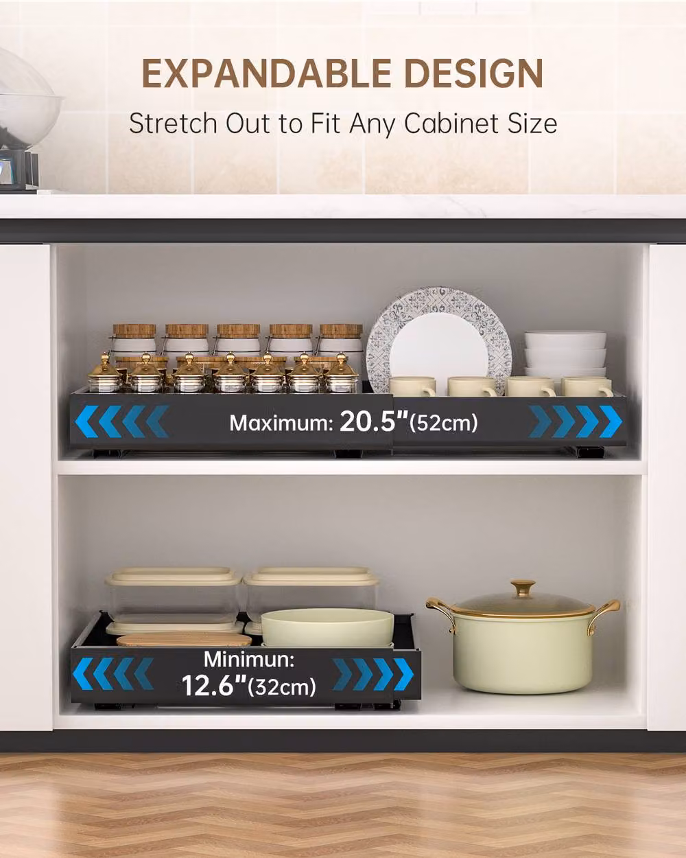 Dayone Adjustable Black Pull Out Cabinet Organizer Drawer Insert – 3