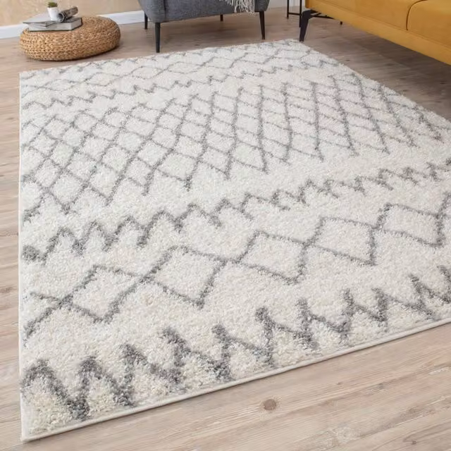 THE RUGS Soft Tangier High Pile Shaggy Moroccan Style Rug in White, W: 200 cm, D: 290 cm – 1