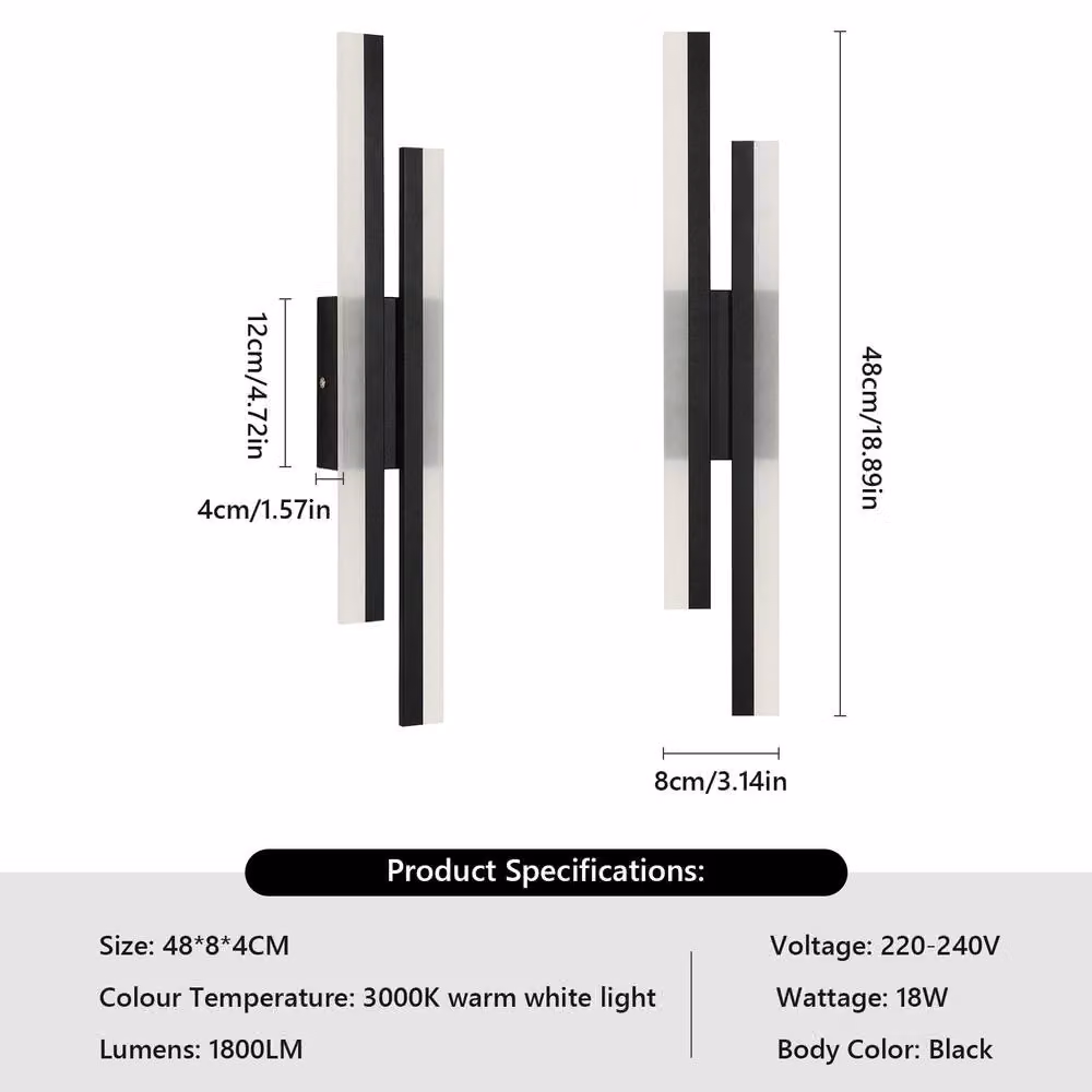 Pheashine Modern Black LED Wall Light with Warm White 3000K Output, 18W, Width: 48 cm – 2