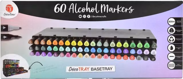 DecoTime 60 Dual Tip Alcohol Markers Set with Stackable Plastic Tray in Multicolour – 5