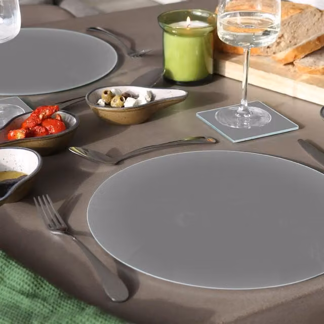 Harbour Housewares Set of 6 Round Grey Glass Placemats, Diameter: 30 cm