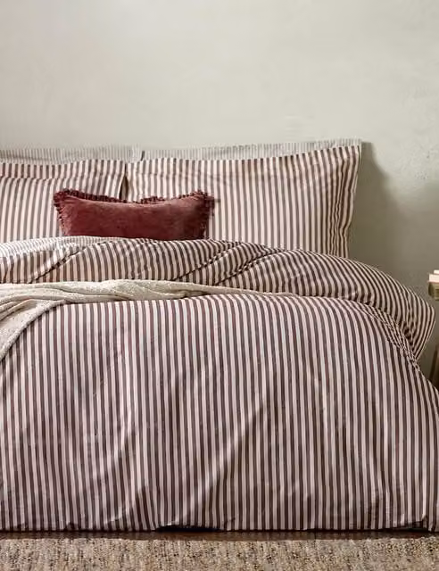 YARD Hebden Striped Reversible Cotton Duvet Cover Set, Red Mix, W/H: 140 x 200 cm