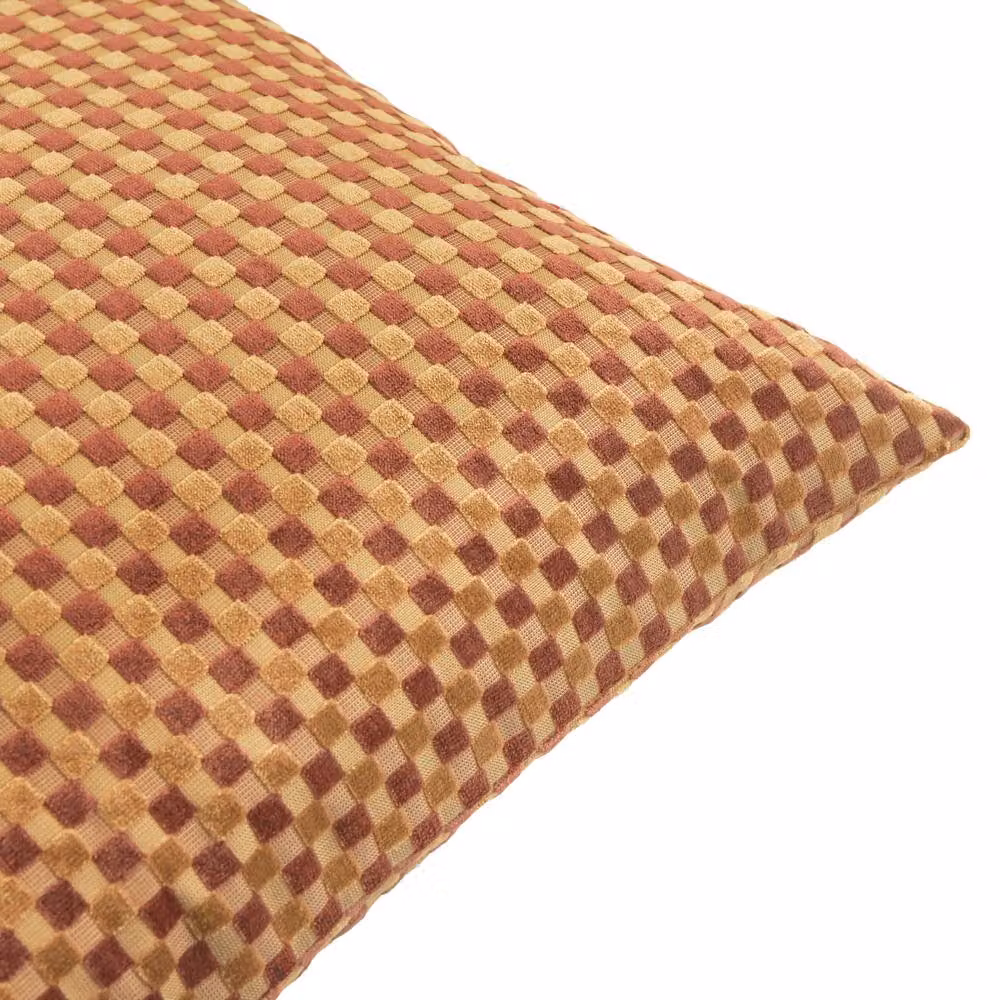Furn Checkered Velvet Jacquard Cushion in Orange and Bronze, W/D/H: 45 x 45 x 45 cm – 3